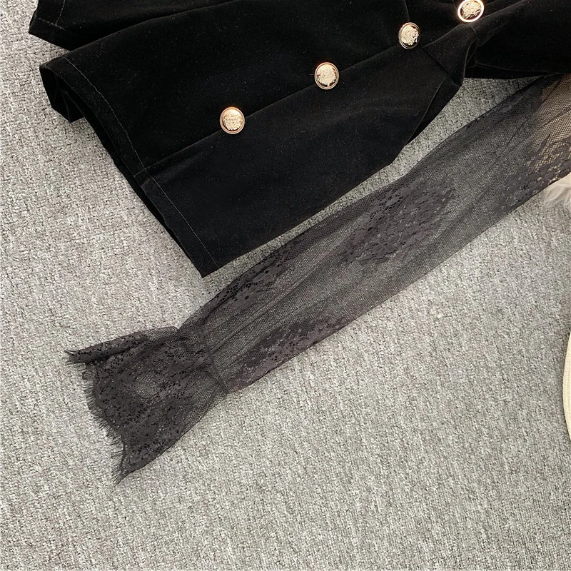 Description Picture 5 of itemGagaok High Street Two Piece Set Women Stand Collar Lace Shirt Waist Slim Chic Button Jumpsuit Korean 2 Piece Sets Sexy Top