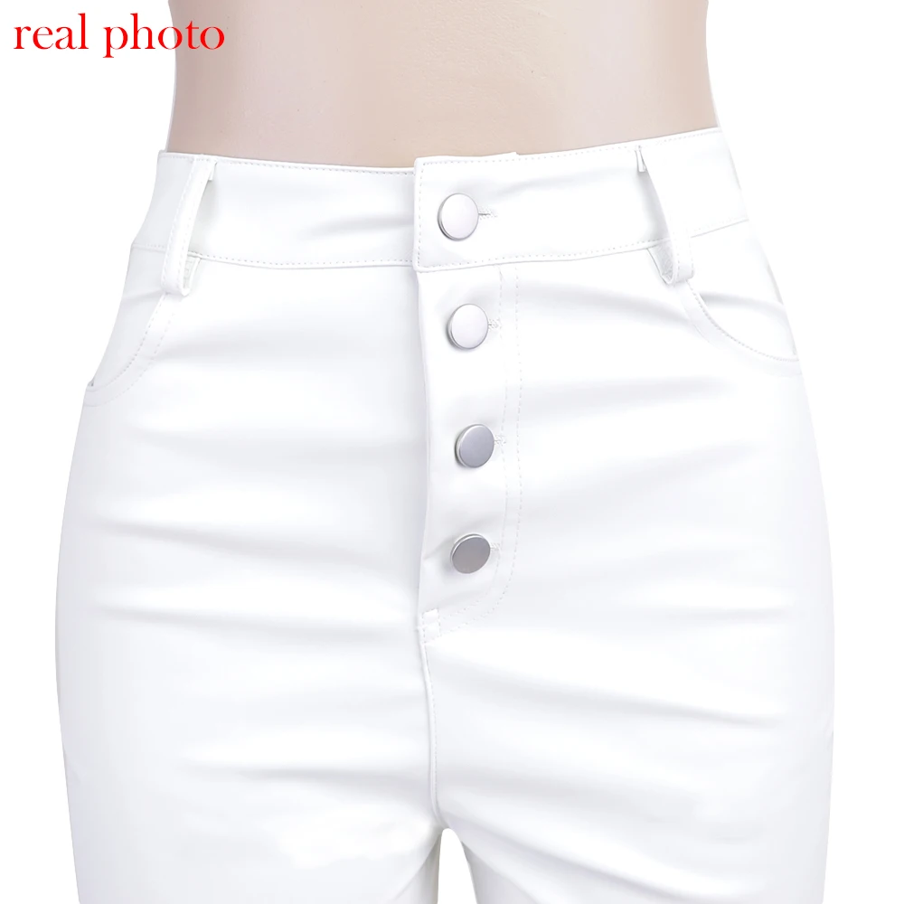 Description Picture 6 of itemCryptographic Fashion White PU Leather High Rise Pants Streetwear Casual Button Up Straight Leg Pants for Women Trousers Pants