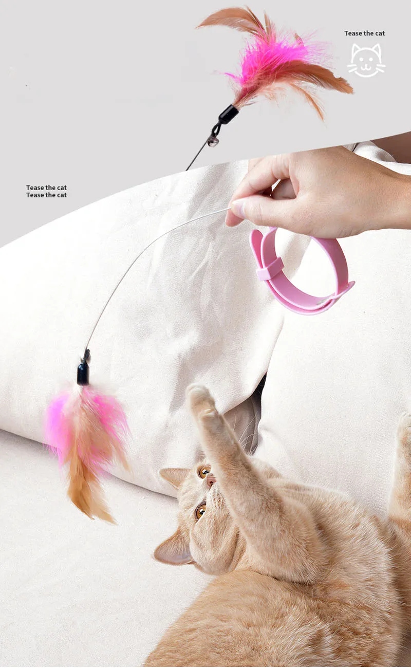 Interactive Cat Toys Funny Feather Teaser Stick with Bell Pets Collar Kitten Playing Teaser Wand Training Toys for Cats Supplies