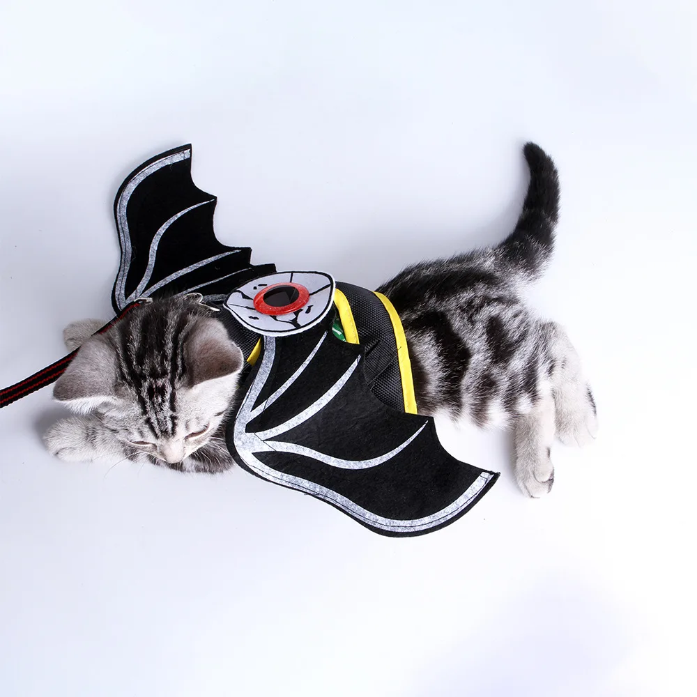 Cat Halloween Cat Costume Bat Wings Eyes Pet Harness Leash for Small Dog Funny Cat Cosplay Prop Christmas Costume