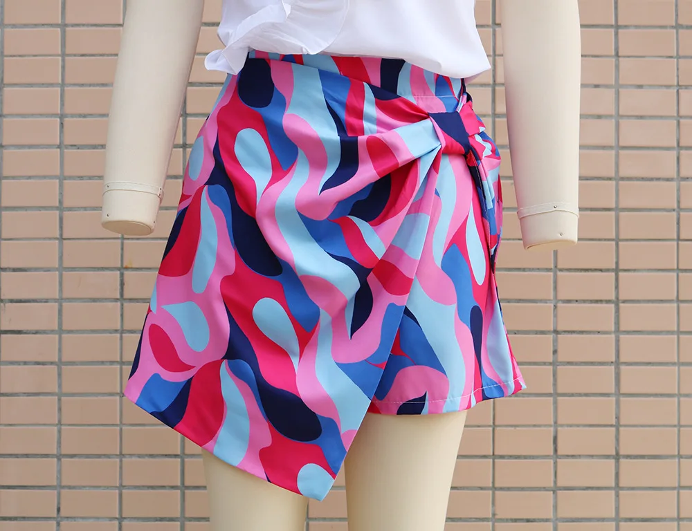 Description Picture 3 of itemFashion Geometric Printed Shorts 2023 Summer Elegant High Waist Short Skirts Women Casual Patchwork Streetwear Short Trousers