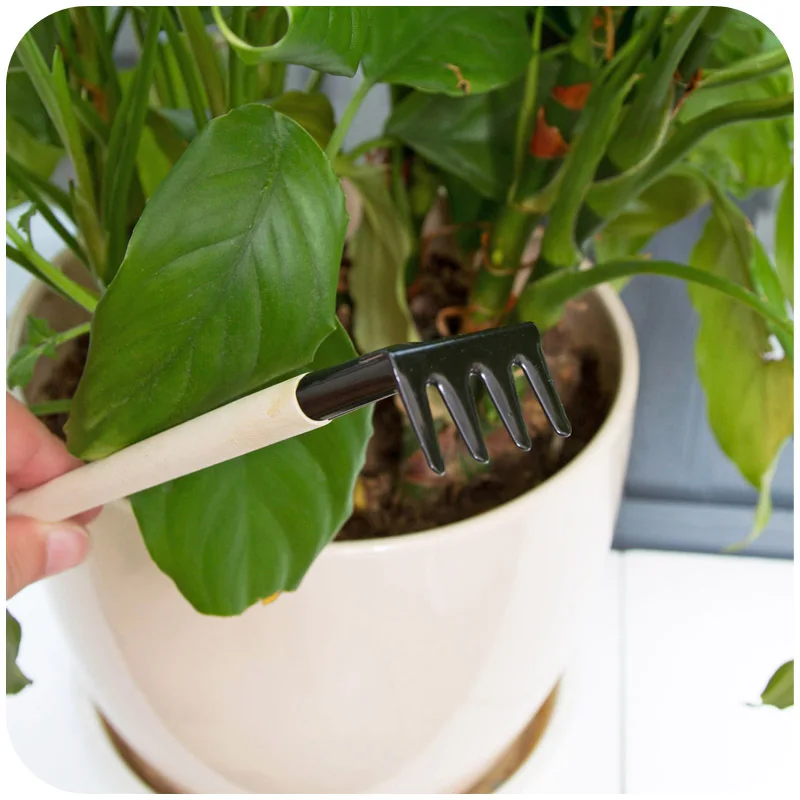 3 Piece Set Mini Gardening Potting Tools Wooden Handle Shovel Rake Spade Succulent Tranplanting Flowers Potted Plant Garden Tool