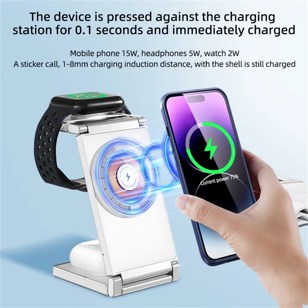 Newest 3 IN 1 Magnetic Wireless Charger Station For iPhone 14 13 12 Pro Max Fast Charging Dock For Airpods Pro Apple Watch 8 7 6