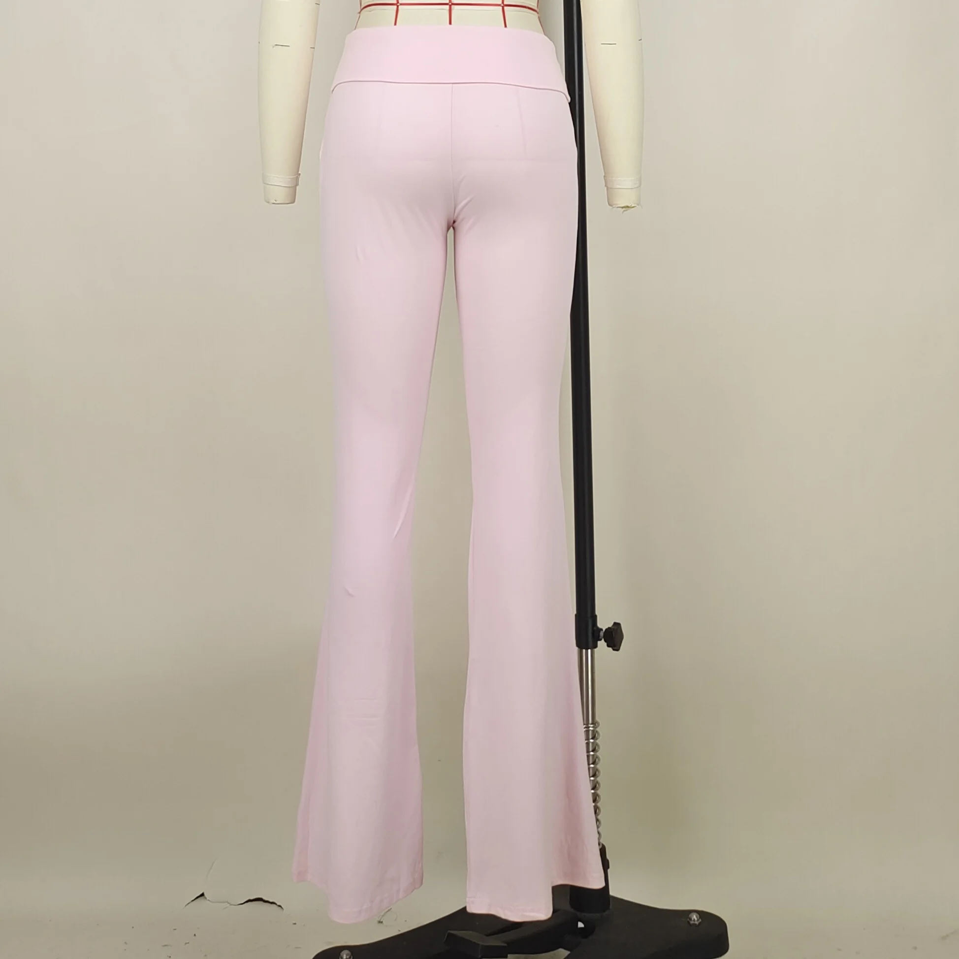 Description Picture 5 of itemWomen's Solid Woman Pants Slim Fitting High Waisted Streetwear Casual Flare Pants Women Clothes Full Length Capris Trousers