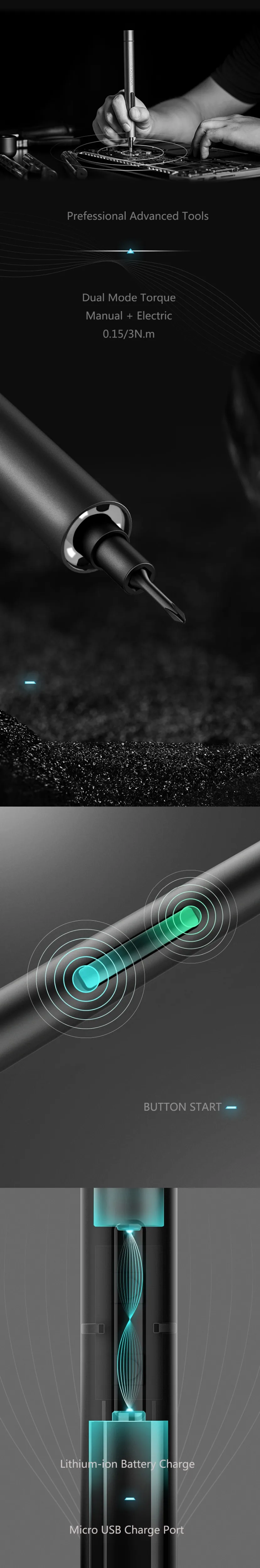 Iconic Brand Wowstick 1F+69 in 1 Electric Screwdriver with 56 Bits Lithium Battery Charging 3 LED Lights Power Tools Set