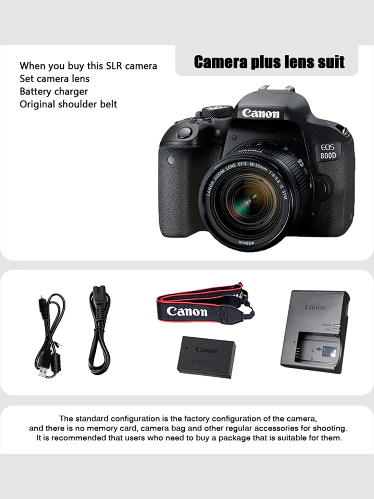 Iconic Brand EOS 800D APS-C frame DSLR camera 45 point focusing system, full pixel dual core focusing, electronic five axis anti shake