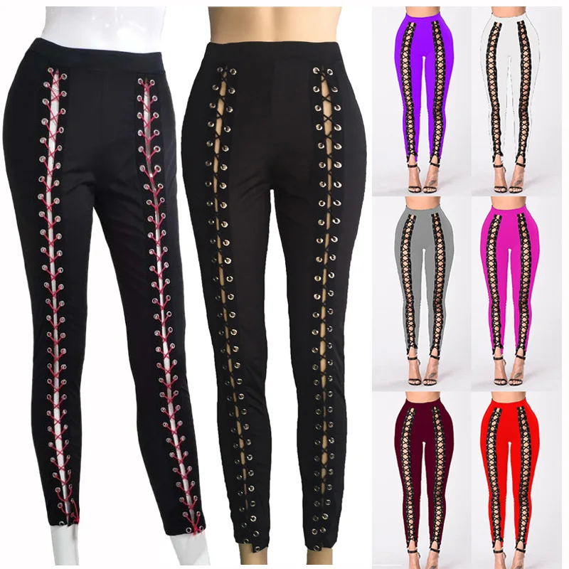 Description Picture 3 of itemNew Sexy Lace Up Pants Women Big Size Slim Black Streetwear Trousers High Waist Bandage Leggings Pencil Pant Black Red Gray XL