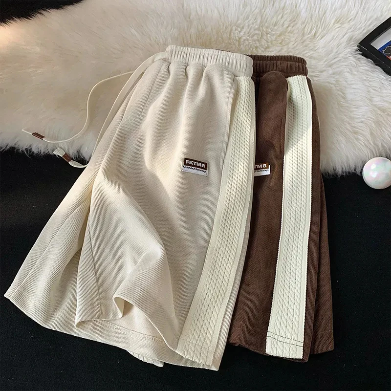 Description Picture 3 of itemJmprs Summer Women Sports Shorts Fashion Patchwork Striped Sweat Shorts High Waist Loose Student Shorts