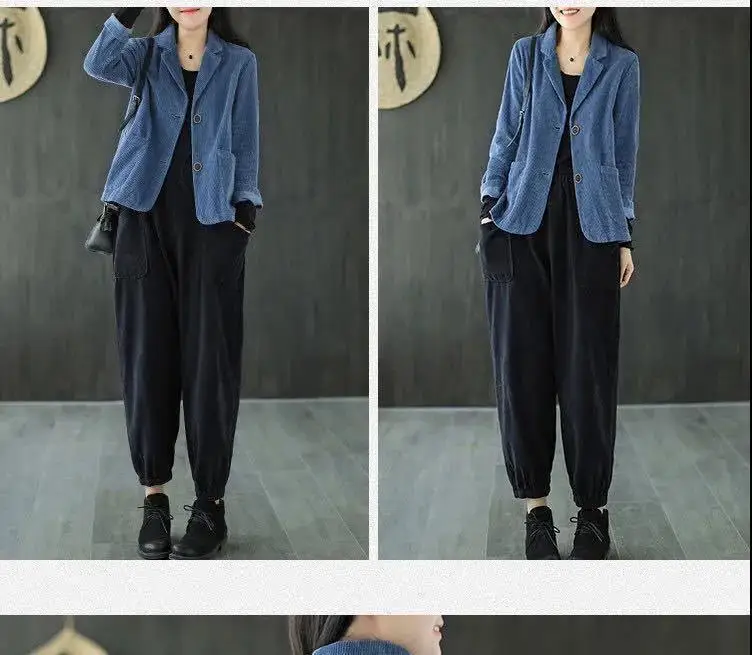 Description Picture 4 of itemBlazers Women Corduroy Jacket Popular Oversized Notched Vintage Pure Harajuku Autumn All-match Retro Outwear Cardigan