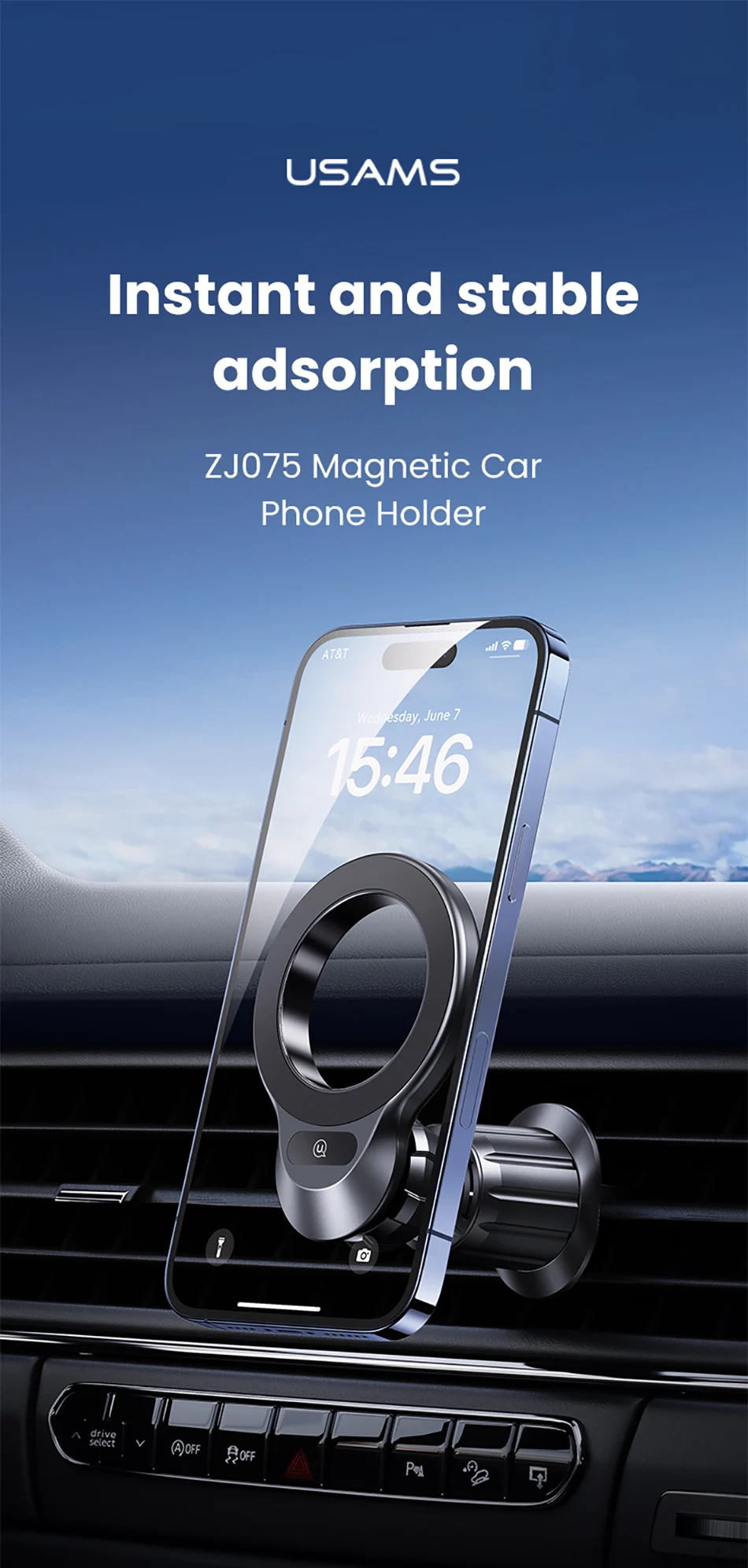 Description Picture 2 of itemUSAMS Magnetic Car Phone Holder Universal Car Air Vent Holder Mount For iPhone 15 14 13 12 11 Pro Max Iconic Brand Samsung, etc