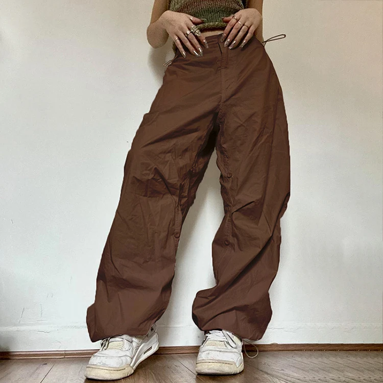 Description Picture 4 of itemWomen Y2K Cargo Pants Casual Joggers Oversized Solid Sweatpants Drawstring Wide Leg Baggy Trousers Loose Streetwear Tech Pant