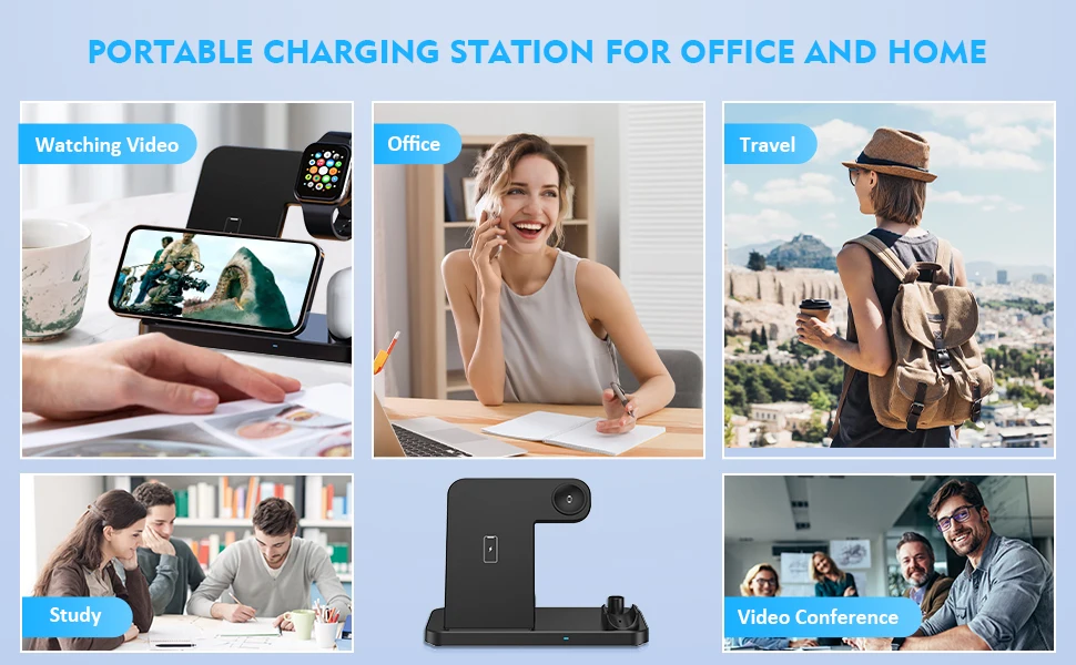 Description Picture 6 of item4 In 1 Wireless Charger Stand for IPhone 14 13 12 11 XS XR X Apple Watch 8 Fast Charging Dock Station For Airpods iWatch Pencil