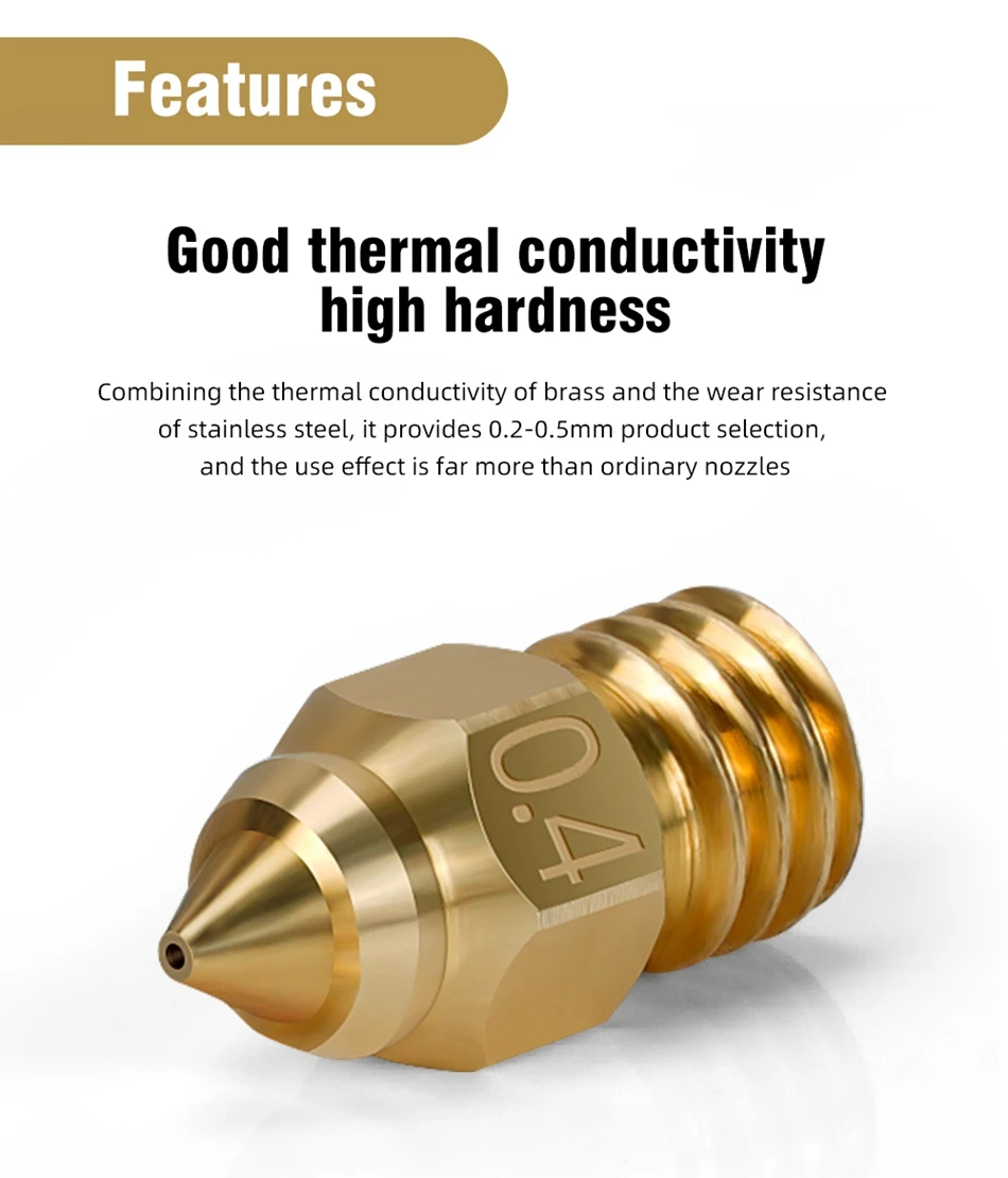 Description Picture 5 of itemHigh Quality CR6 SE Nozzle MK8 Brass/Copper Plated Sharp M6 Thread Nozzles 0.25/0.4/0.6/0.8mm For CR6 SE Ender 3 S1 3D Printer