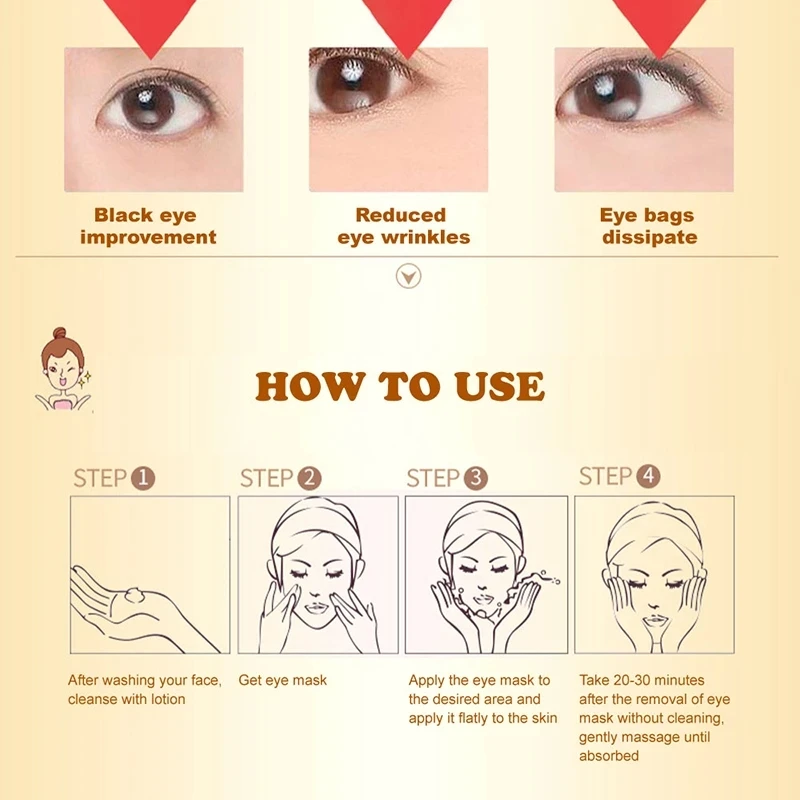 Description Picture 6 of item100Pcs=50Pairs Gold Collagen Crystal Eye Mask Anti Wrinkle Eye Patches Moisturizing Nourishing Anti Aging Eyes Care for Beauty