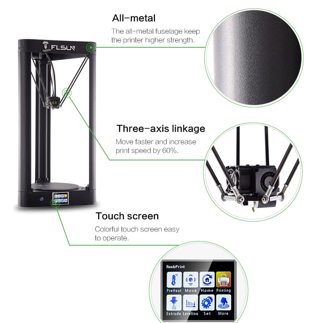 3D Printer FLSUN QQ-S-PRO Delta Kossel Auto-Level Upgraded Resume Pre-Assembly TFT 32-Bits Board Impressora  Drucker