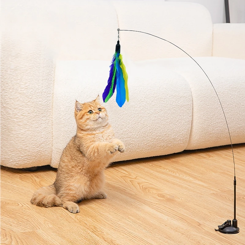 Description Picture 5 of itemCat Playing Teaser Wand with Suction Cup Cat Stick Interactive Toy Simulation Feather with Bell Self-hi Cat Toy Gatos Accesorios