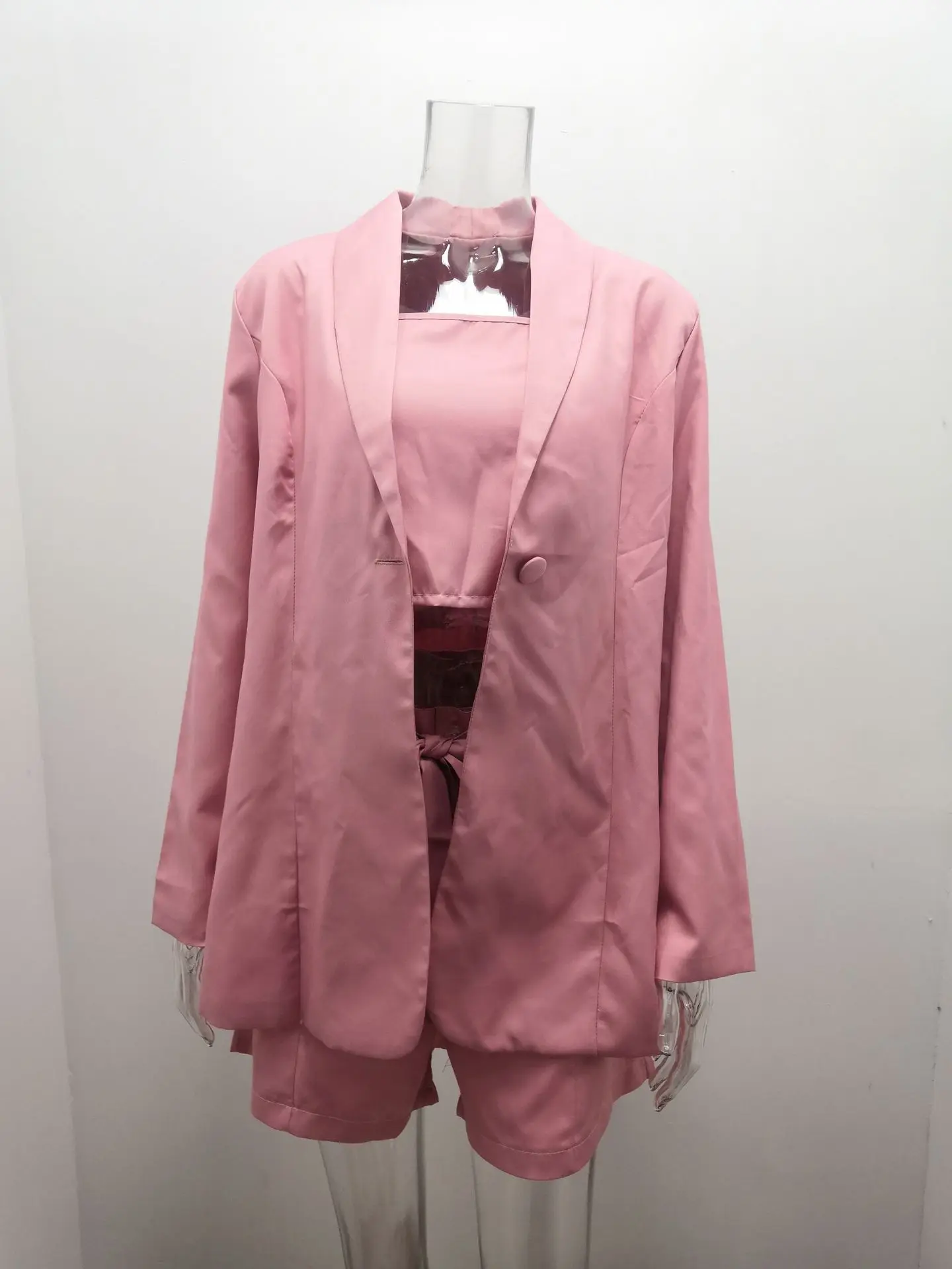 Description Picture 5 of item3 Pieces Set Women pure color vest 2021 fashion belt temperament blazer high waist three-piece tops shorts Sports Set OLN3377