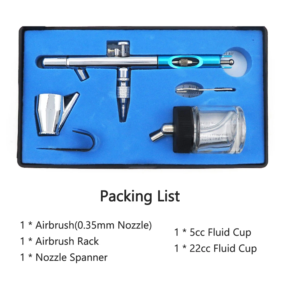 0.35mm Siphon Feed Dual-action Airbrush Kit Set Spray Gun with 5cc & 22cc Fluid Cup for Art Craft Painting Nail Art Tattoo Cake