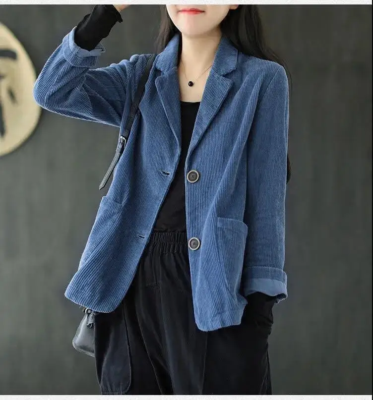 Description Picture 3 of itemBlazers Women Corduroy Jacket Popular Oversized Notched Vintage Pure Harajuku Autumn All-match Retro Outwear Cardigan