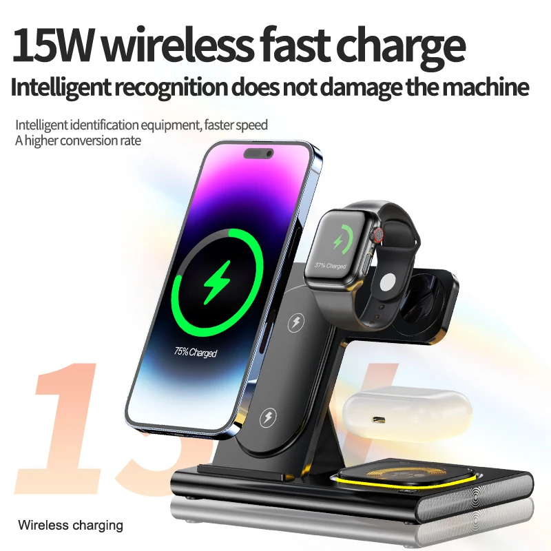 2023 HAAYOT 3 in 1 Wireless Chargers For iPhone 14 13 12 Series Fast Charging Dock Station For Apple Watch 8/7/6 Airpods Samsung