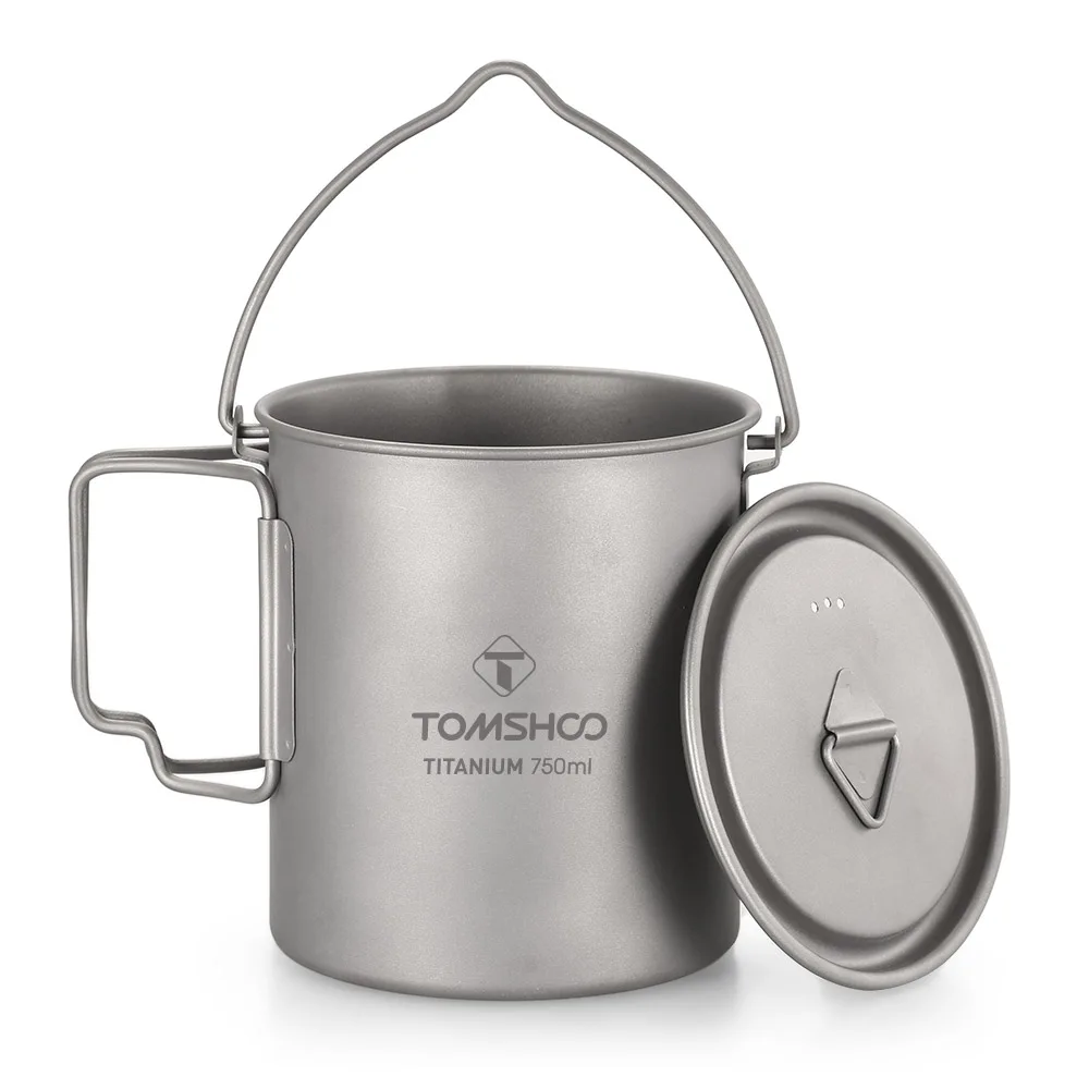 Description Picture 2 of itemTOMSHOO Ultralight 750ml Titanium Pot Portable Titanium Water Mug Cup with Lid and Foldable Handle Outdoor Cooking Equipment