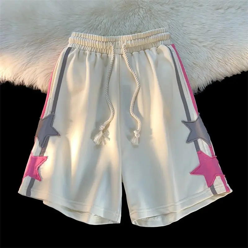Description Picture 6 of item2023 New American Style Retro Stripe Star Stitching Shorts Women's Couples Casual Fashion Loose All-Match Design Cropped Pants