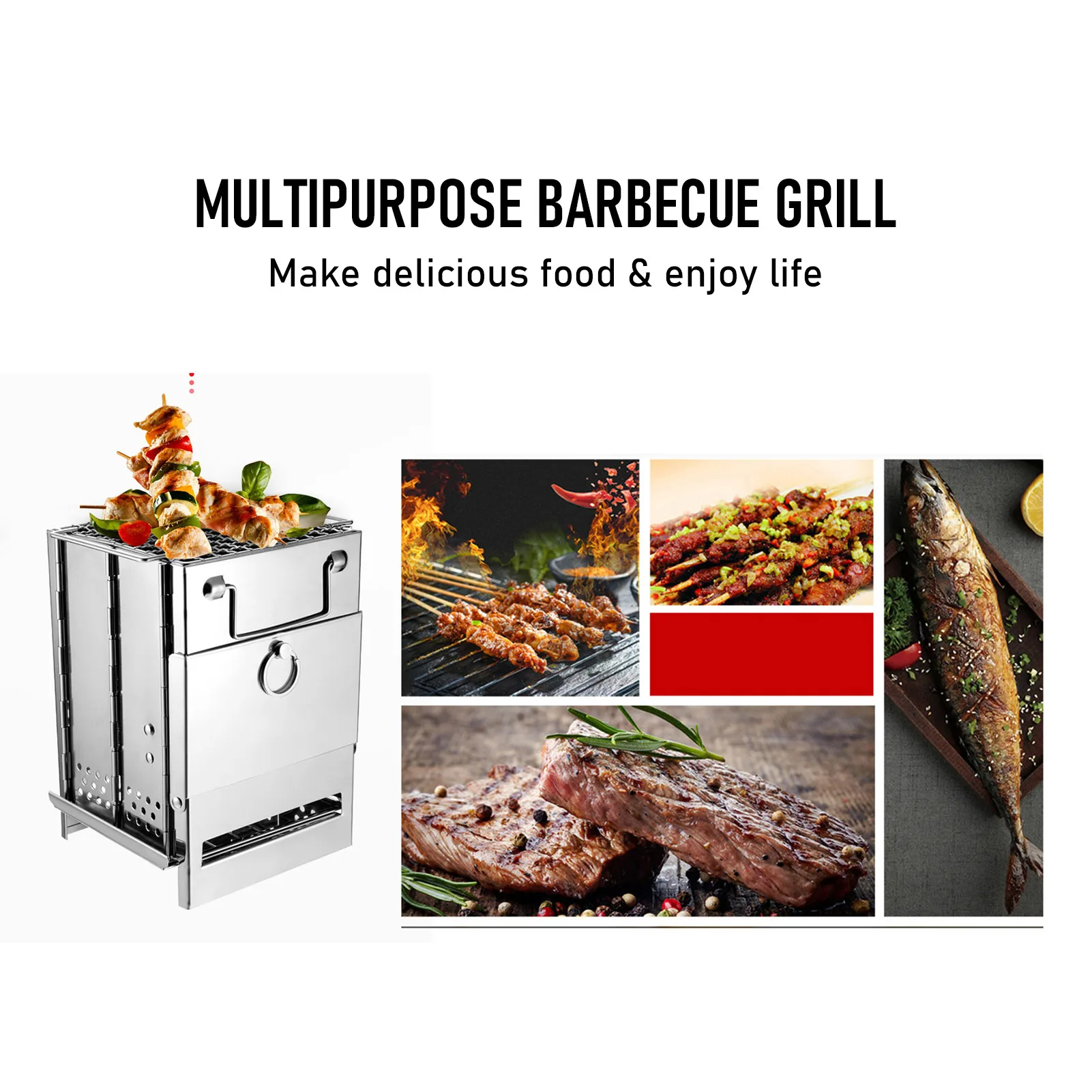 Description Picture 3 of itemOutdoor Portable Charcoal Grill Wood Stove Stainless Steel Foldable Lightweight Barbecue Grill Stoves Camping Equipment