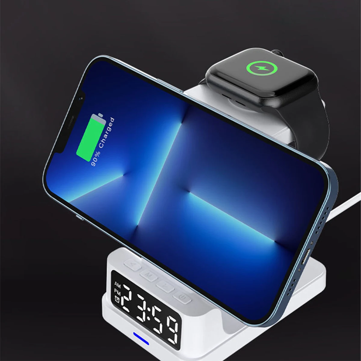 Description Picture 5 of itemThe new 15W 3-in-1 magnetic wireless Apple Watch AirPods LED digital alarm charging stand is suitable for iPhone15 14 13 12