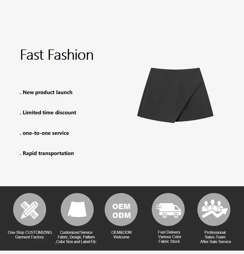 Description Picture 2 of itemWomen 2023 New Chic Fashion Asymmetry Shorts Skirts Vintage High Waist Side Pocket Zipper Female Skorts Mujer