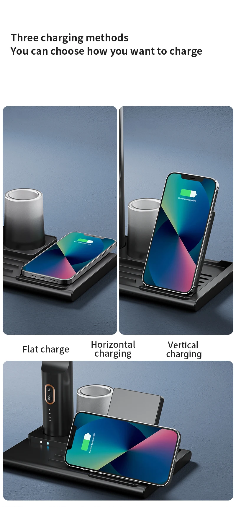 Azeada Multi-function 15W Wireless Charger Kit with Desk Lamp for iPhone 15 14 Pro Huawei MI Fast Wireless Charging Phone Holder