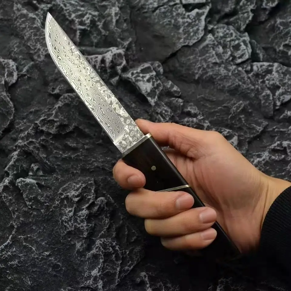 Description Picture 5 of item1pc Sharp Damascus Steel Outdoor Straight Knife,Portable EDC Camping Pocket Knife with Scabbard,Suitable for Outdoor, Hiking Use