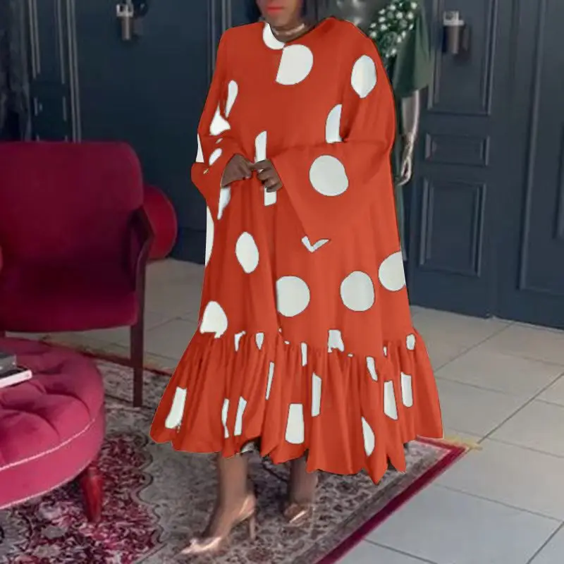 Description Picture 6 of itemWomen Sexy Polka Dot Printed Dress 2023 VONDA Autumn Dress Casual Loose Long Sleeve Party Midi Sundress Vintage Ruffled Vestidos