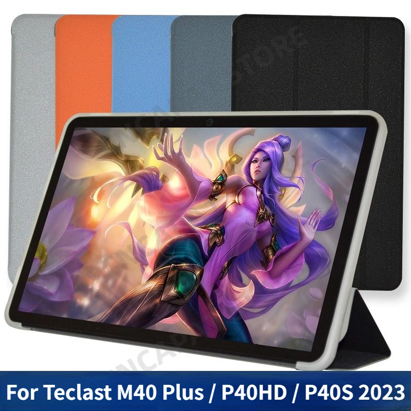 Slim Folio PU Leather Cover For Teclast M40 Plus P40HD P40S 2023 Case with Soft TPU Back Shell Tri-Folded Standing