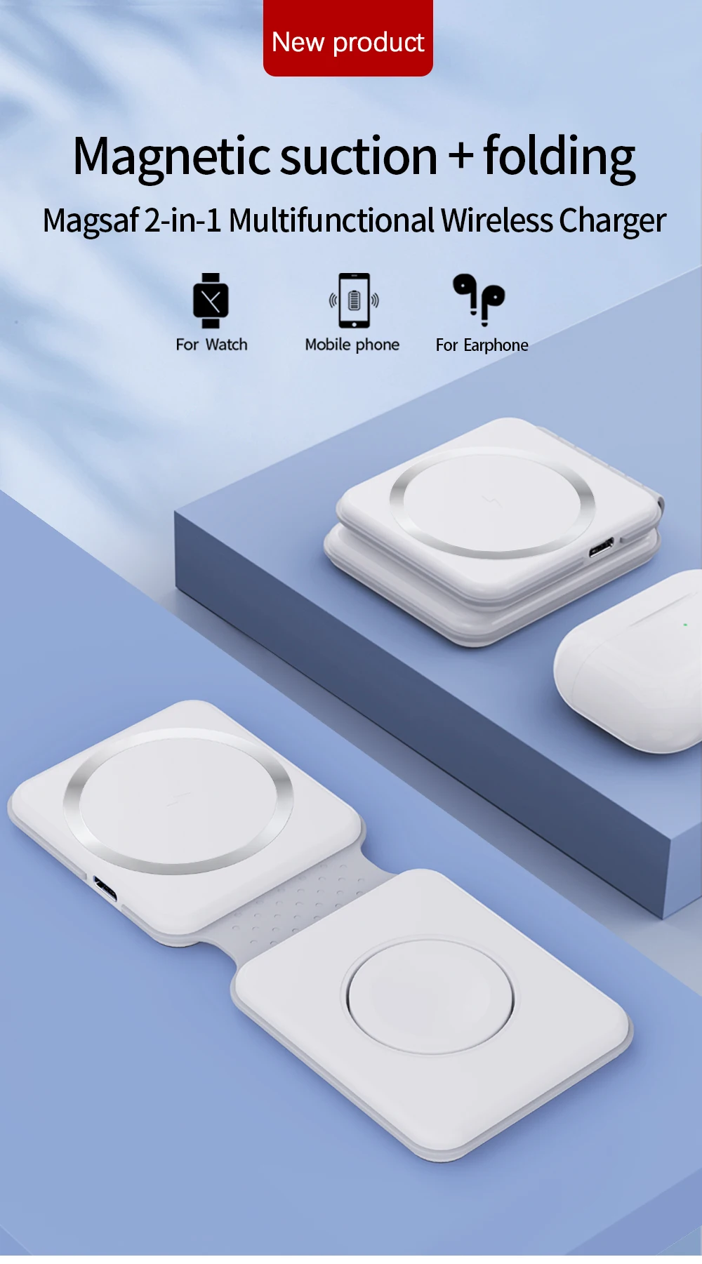 Description Picture 2 of itemFoldable 2-in-1 Wireless Charger Suitable for IPhone/apple Watch/airpods Portable Charging Station for Travel  and Business Trip