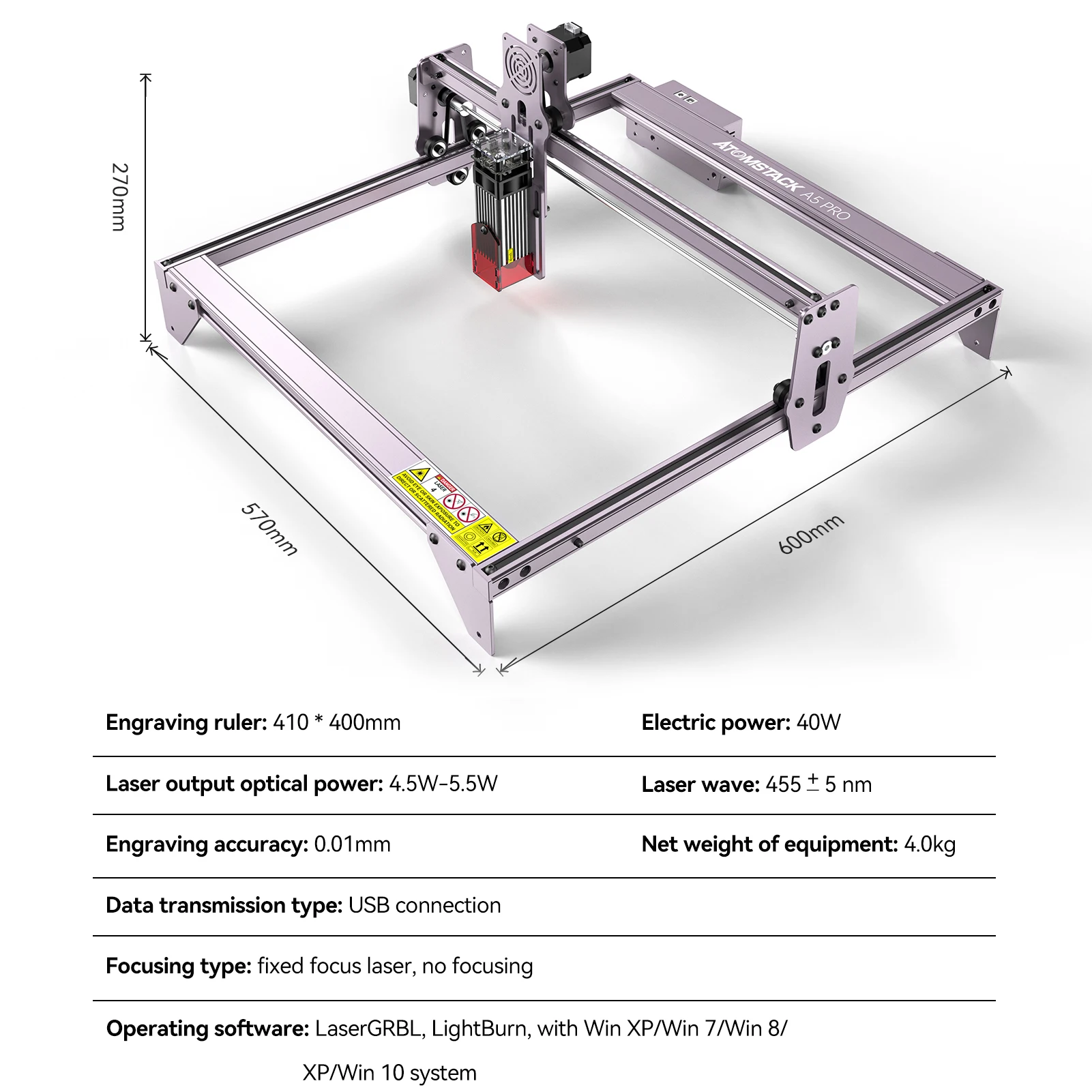 Description Picture 3 of itemATOMSTACK A5 Pro+ 40W Laser Engraver CNC Desktop DIY  Laser Engraving Cutting Machine with 410x400 Engraving Area