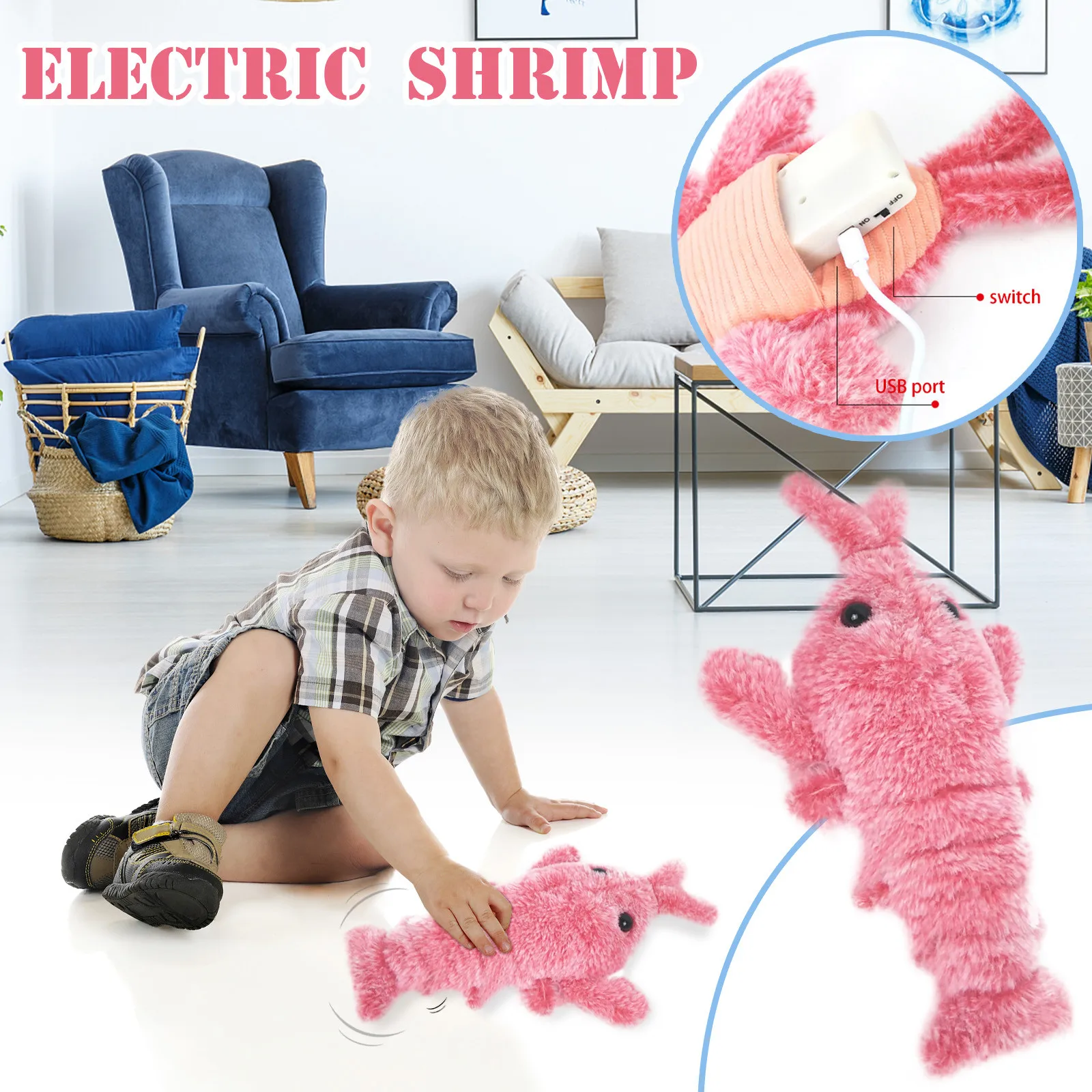Description Picture 2 of itemJumping Shrimp Cat Interactive Toys Electric Lobster Washable Plush Toys Vibration Sensor Cats Toy Pet Dog Kitten Stuffed Toy