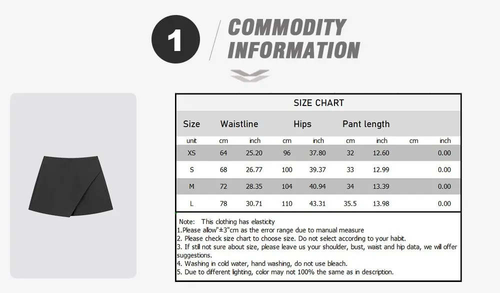 Description Picture 3 of itemWomen 2023 New Chic Fashion Asymmetry Shorts Skirts Vintage High Waist Side Pocket Zipper Female Skorts Mujer