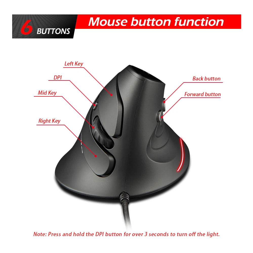 Description Picture 5 of itemZELOTES T-30 Mouse Wired Optical Mouse Vertical Mouse USB Wired Gaming Mouse 6 Keys Ergonomic Mice with 3200 DPI for PC Laptop