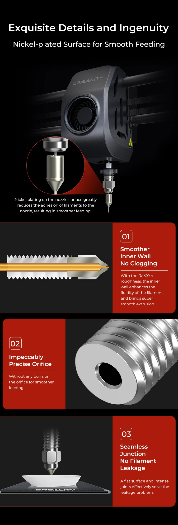 Description Picture 5 of itemCREALITY K1 Max High Flow Nozzle Kit Bimetallic Material Smooth Inner Wall Smooth Extrusion Uniform Feeding