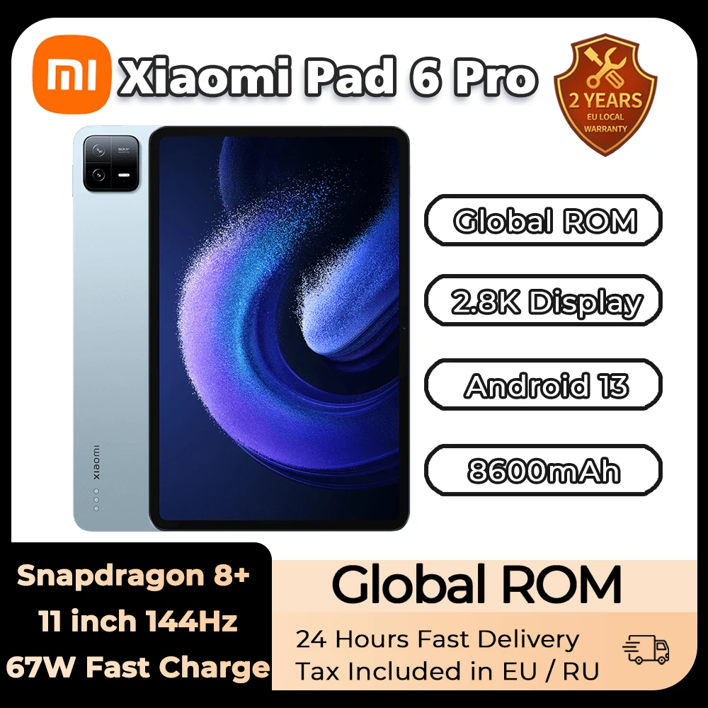 Iconic Brand Mi Pad 6 PRO Global Rom Tablet Snapdragon 8+ 11 Inch 144Hz 2.8K Display 8600mAh 67W Fast Charger Android 13 MIUI 14 2023