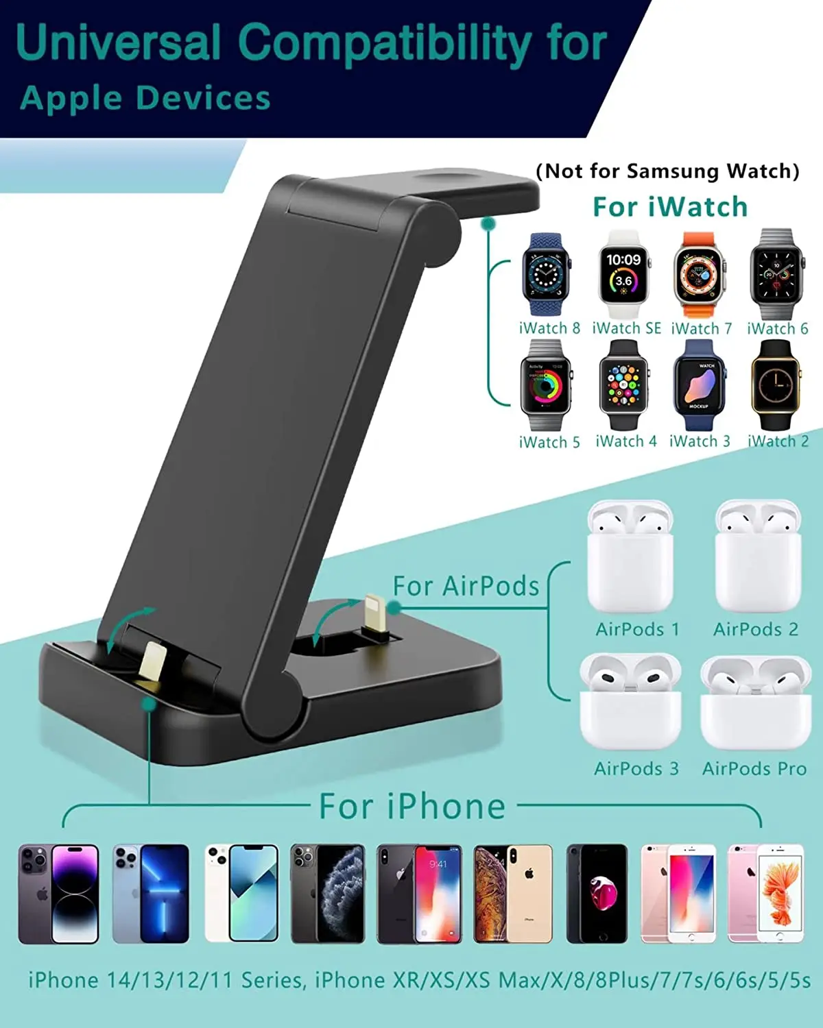 3 in 1 Foldable Fast Charging Station For Apple Wireless Charger Stand Portable for iPhone 14 13 12 Pro Max 11 iWatch 8 Airpods