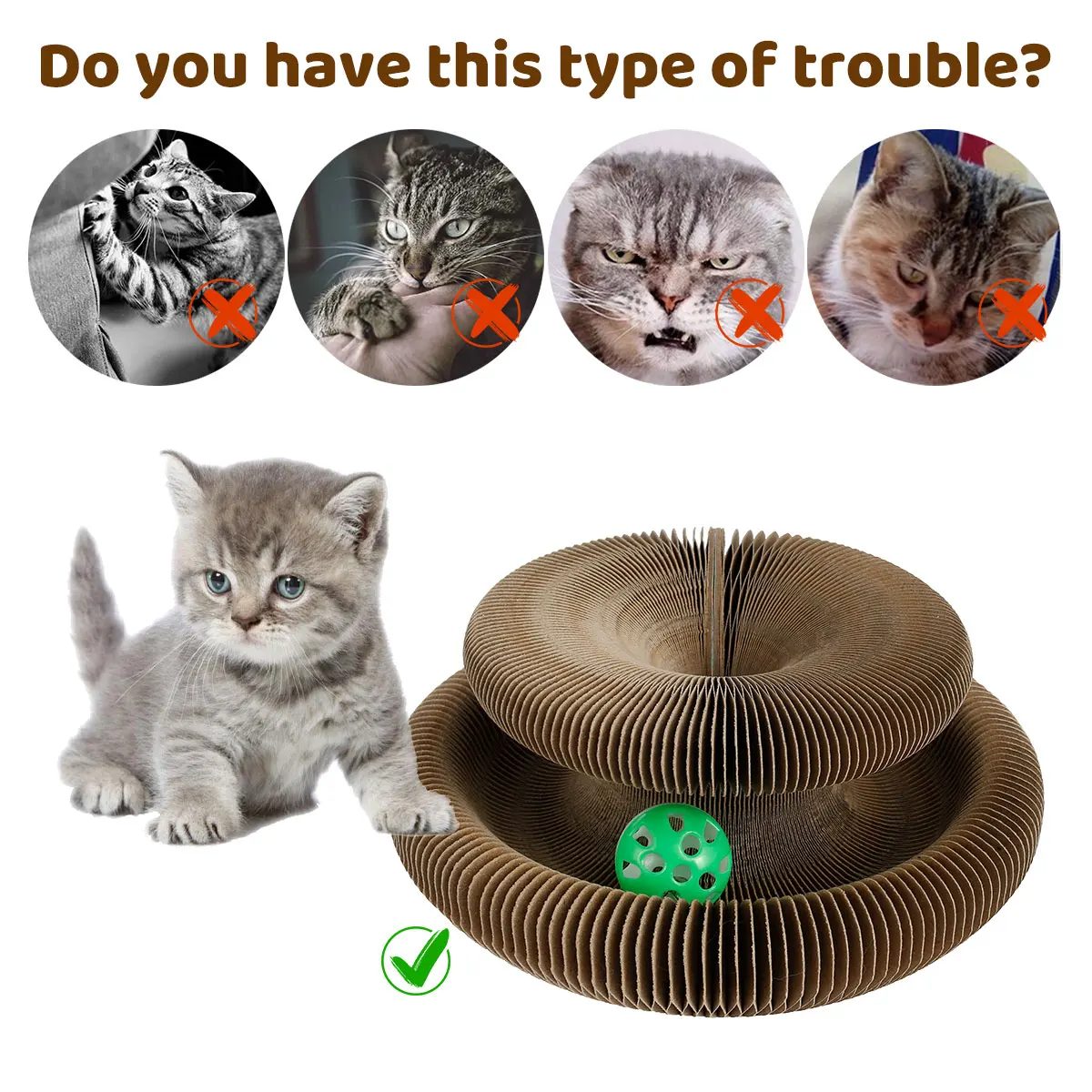 Description Picture 4 of itemFoldable Cat Scratch Board Durable Thickened Cat Scratcher Organ Toys Round Corrugated Cat Grinding Claw Scratching Interactive
