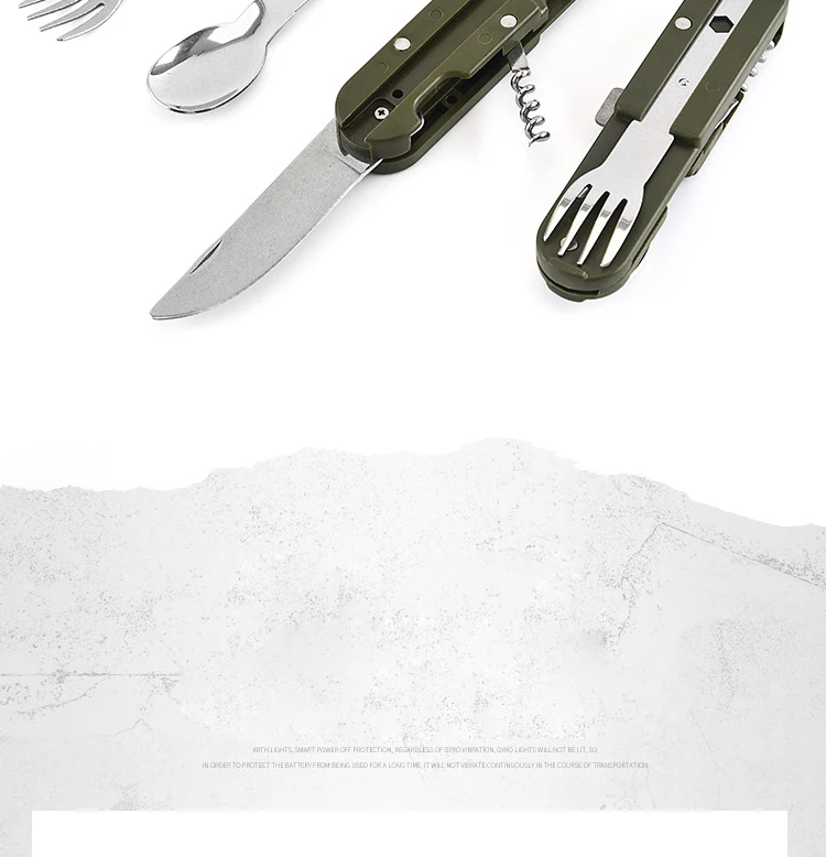 Description Picture 4 of itemCamping Picnic Portable Stainless Steel Army Green Folding Cutlery Knife Fork Spoon Bottle Opener Flatware Tableware Travel Kit