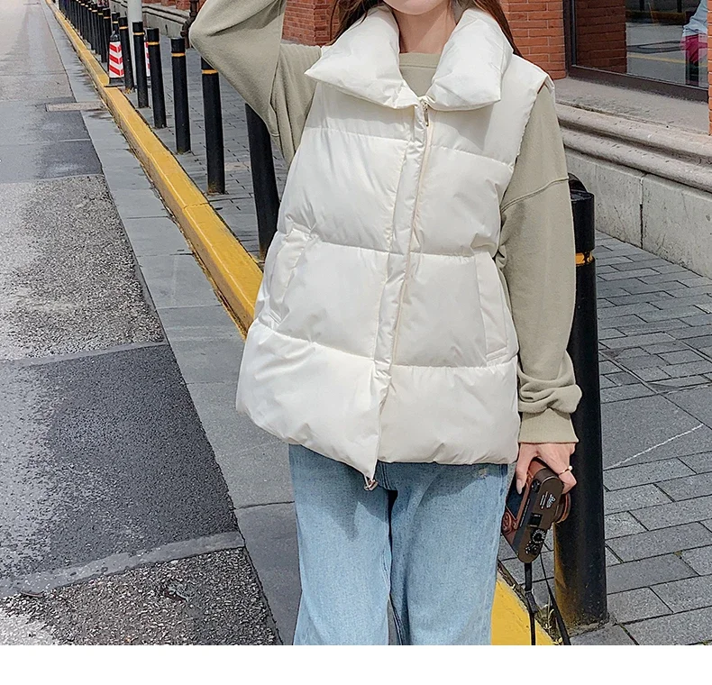 Description Picture 3 of itemWomen Mock Neck Pocket Solid Thermal Coat Vest Zipper Thicken Warm Jacket Casual Puffer Jackets For Women 2023 Fall Winter