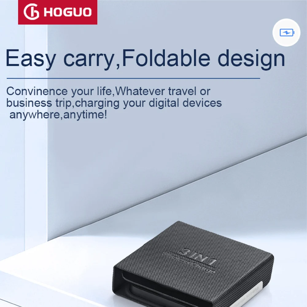 Hoguo-3 in 1 Magnetic Wireless Charger, Pad Stand, Foldable, iPhone 14, 13, 12, 11, X ,Apple Watch, AirPods, Fast Charging,15W