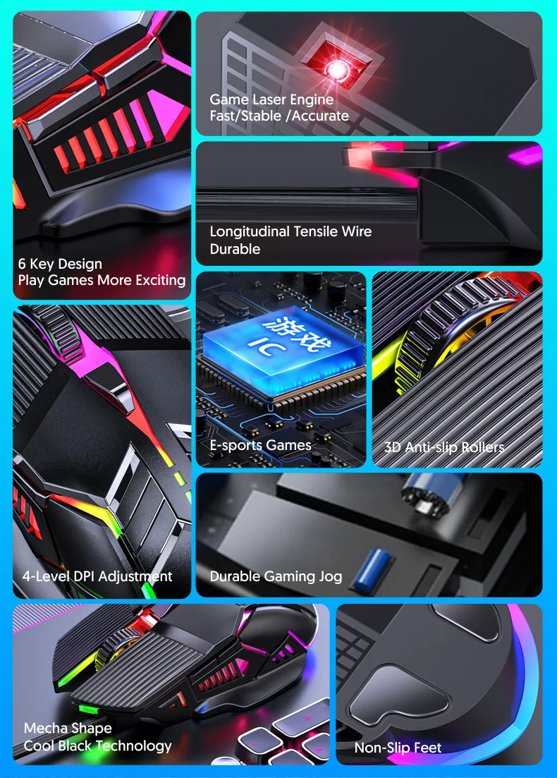 Description Picture 4 of item3200DPI Ergonomic Wired Gaming Mouse USB Mouse Gaming RGB Mause Gamer Mouse 6 Button LED Silent Mice for PC Laptop Computer