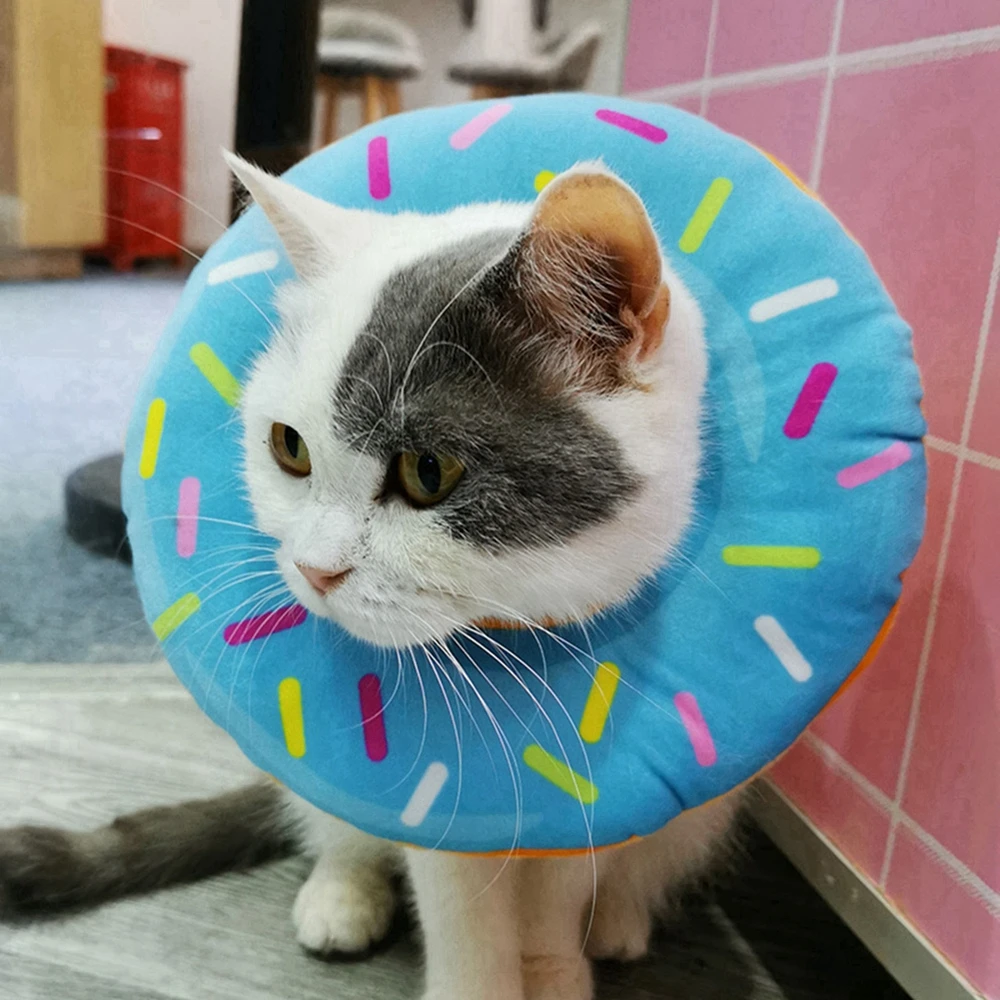 Pet Cat Donut Headgear Elizabeth Pet Protection Collars Recovery Cone Adjustable Cotton Blends Neck Prevent Bite Protection Coll