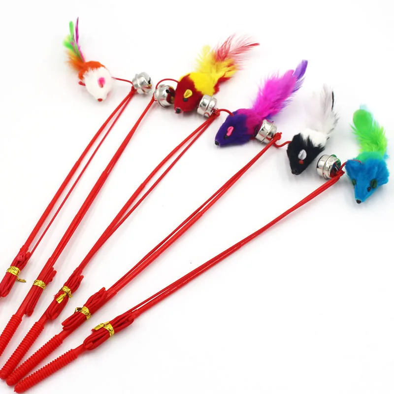 Description Picture 3 of itemCat Funny Feather Mouse Stick with Bell Playing Dangle Faux Mice Tease Fun Kitten Rod Toy Interactive Fishing Rod Wand for Cats