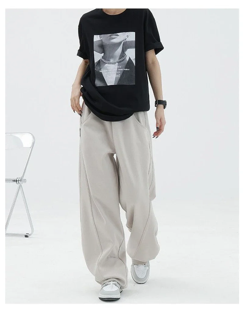 Description Picture 6 of itemZoki Fashion Bf Oversize Sweatpants Streetwear High Waist Women Loose Y2K Wide Leg Pants Korean Vintage Pockets Casual Trousers