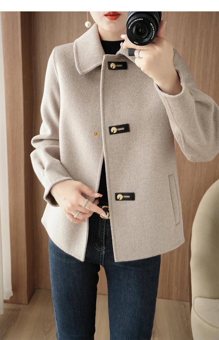 Description Picture 4 of itemAutumn and Winter New High End 100% Pure Wool Double Sided Cashmere Coat Women's Short Solid Color Casual Fashion Woolen Coat